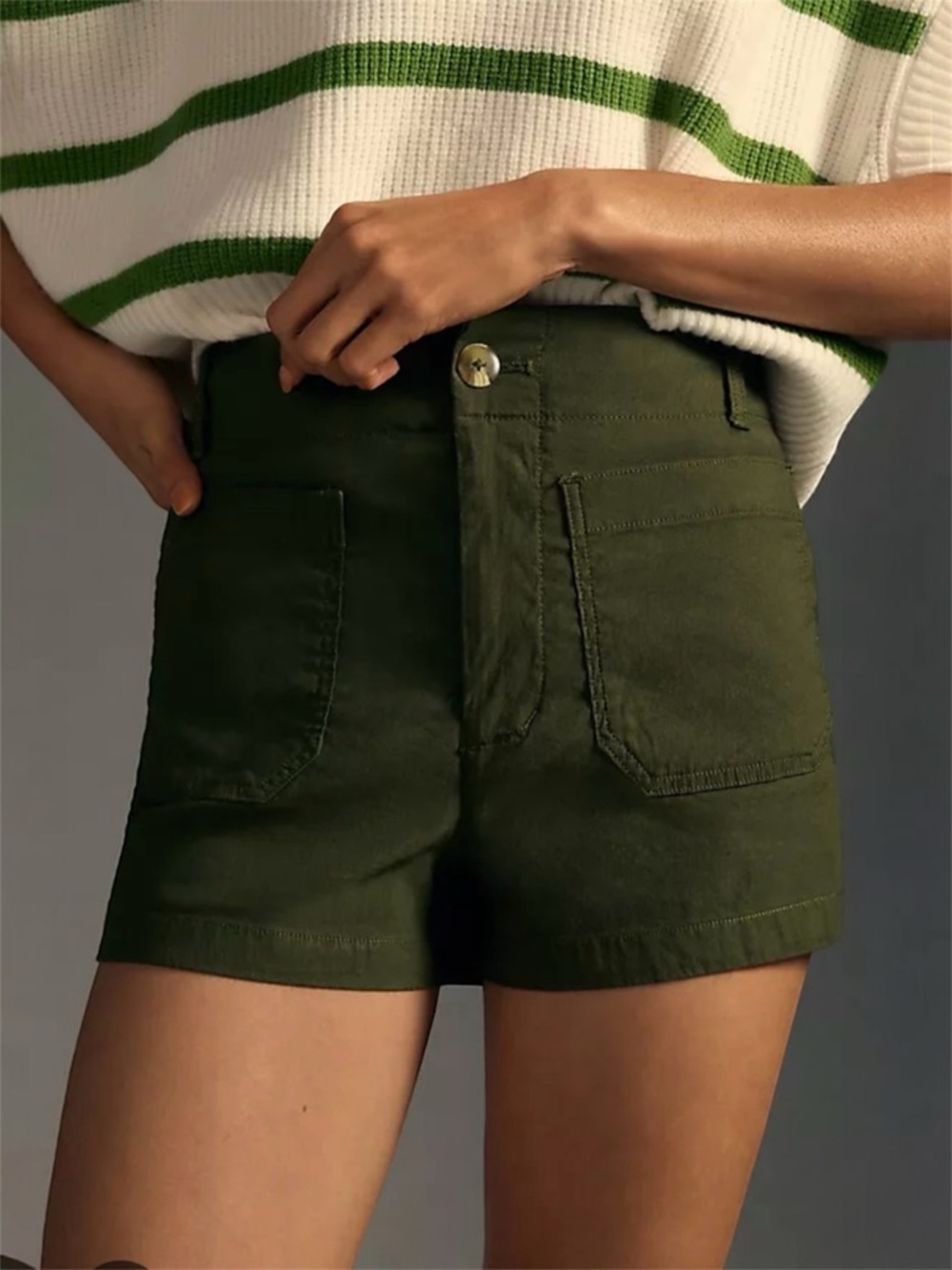 Maeve Olive Green High-Waist Utility Shorts Size 12